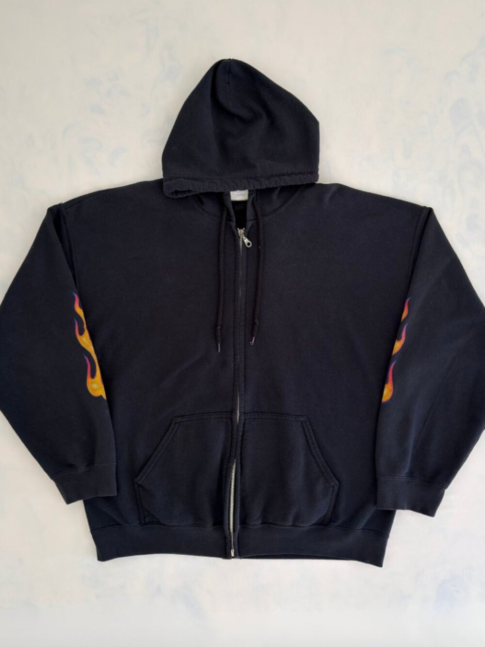 Route 66 Distressed Motorcycle Flame Graphic Full Zip Vintage Hoodie - Picture 2 of 7